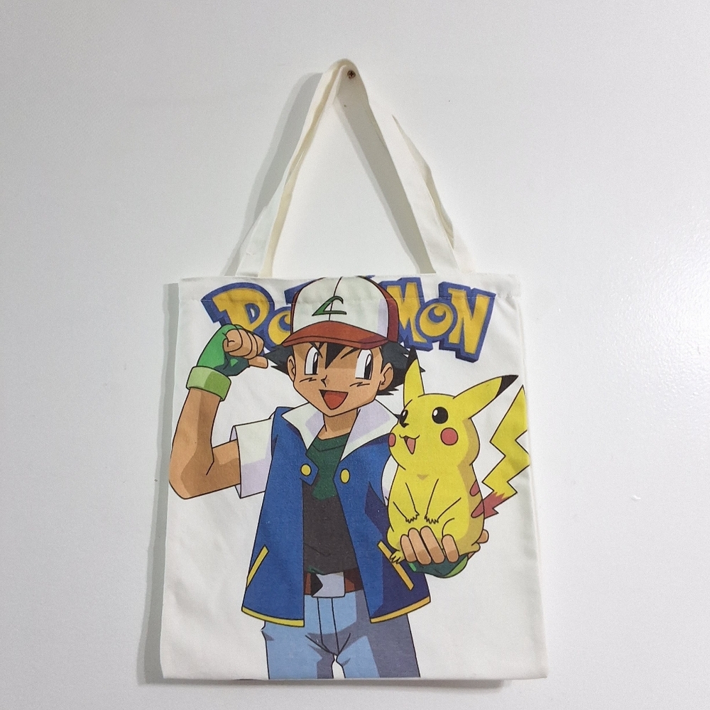 Pokemon Ash & Pikachu Tote Bag with Zipper – Double-Sided Design, NEW